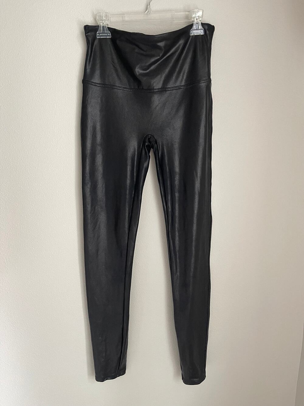 SPANX Black Faux Leather Leggings (Size Large)